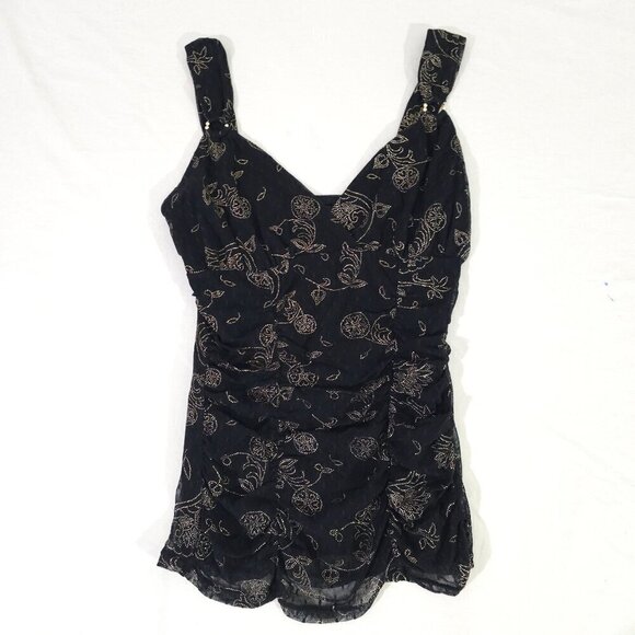 Express Tops - Black Gold Metallic Floral Sleeveless Tank Top With Rhinestone Strap Express S